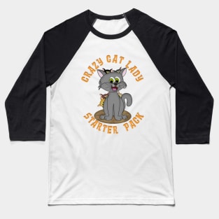 Cute CRAZY CAT LADY STARTER PACK Cartoon Baseball T-Shirt